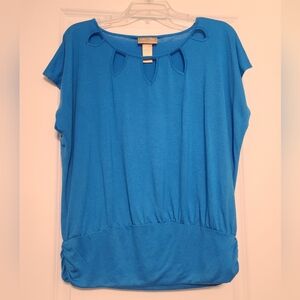 Women's Sz L Miss Tina by Tina Knowles Bright Blue Short Sleeve Top, EC